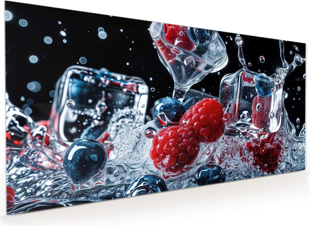 Küchenrückwand Spritzschutz Glas mit Motiv Beeren Eiswürfel 40 x 40 cm