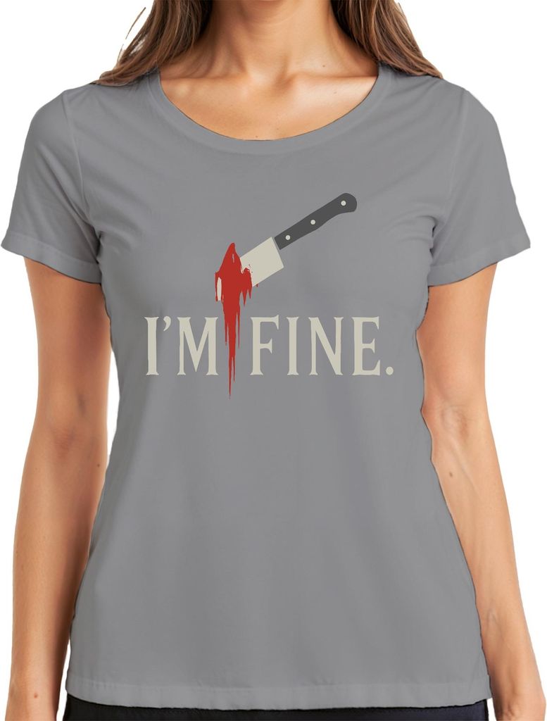 I'm fine blutiges Beil Horror Halloween sarkastisch düster Crime Damen T-Shirt, Grau, L