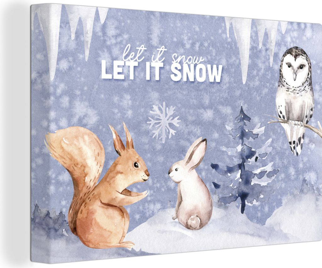 OneMillionCanvasses - Leinwandbilder - 150x100 cm, Winter - Schnee - Eichhörnchen, Wandbilder Kunstdruck Wanddekoration - Foto auf Leinwand - Ge...