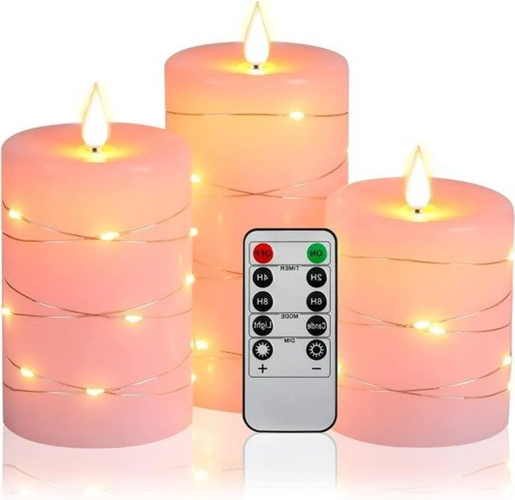 Guirlandes Lumineuses Étoiles LED à Flamme Dansante Rose - Lot de 3