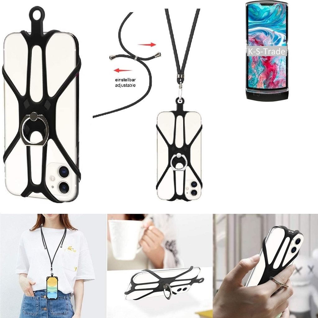 K-S-Trade 3in1 Handykette Handyband Handykordel Halsband Smartphone-Ring Handy-Ring kompatibel mit Motorola Razr 2019 Fingerhalterung Handyring