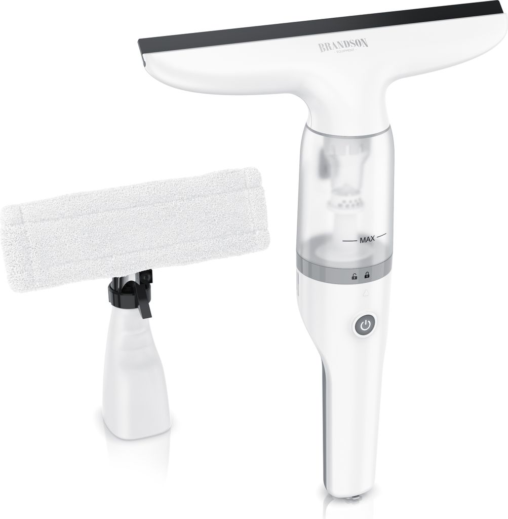 Brandson Akku-Fenstersauger Fensterreiniger inkl. Sprühflasche mit Wischbezug, 28 cm Saugdüse, Laufzeit ca. 30 minuten, für Fenster Duschkabine ...