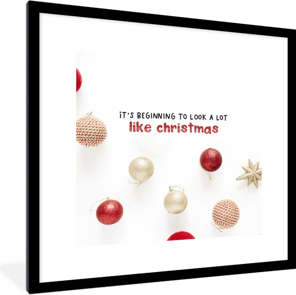 MuchoWow Gerahmtes Poster Weihnachten - Zitat - Weihnachtskugeln 40x40 cm - Poster mit Schwarzem Bilderrahmen Wandposter Rahmen Foto Bilder - Pos...