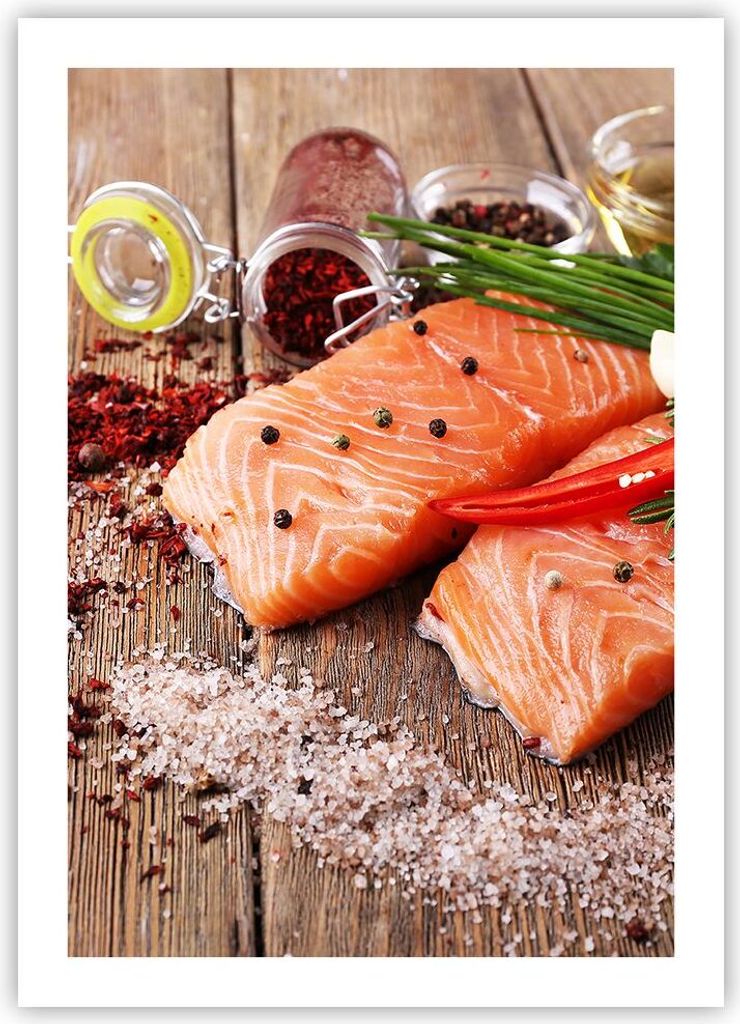 Poster - Poster ohne Rahmen - Lachs Fisch Essen Küche - 50x70 cm - Wand Bild - Wanddeko - Wandbilder - Kunstposter - Wandposter - Bilder - Kunstdr...