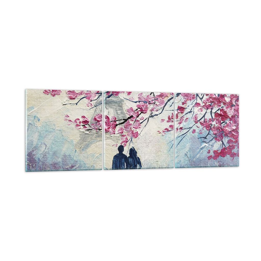 Bilder auf glas - 3 Teile - Paar Paris Baum - 90x30cm - Glasbilder - Wandbilder - Bilder - Kunstdruck - zum Aufhängen bereit - Wanddekoration aus ...