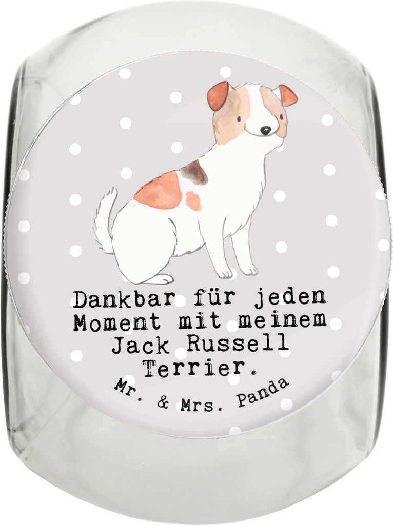 Mr. & Mrs. Panda Dose Jack Russell Terrier Moment XL 2000ml - Grau Pastell - Geschenk, Vorratsglas, Snackdose, Keksdose, Vorratsbehälter, Bonbonglas