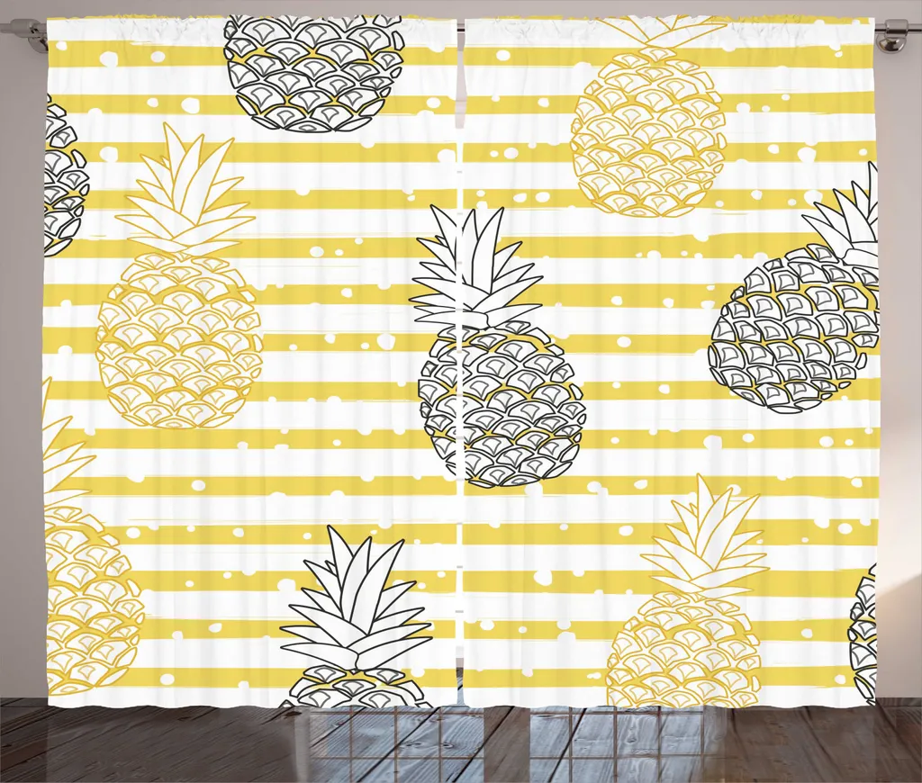 Rideau Tropical 280x225 cm, Motif Ananas avec Système de Fixation Inclus