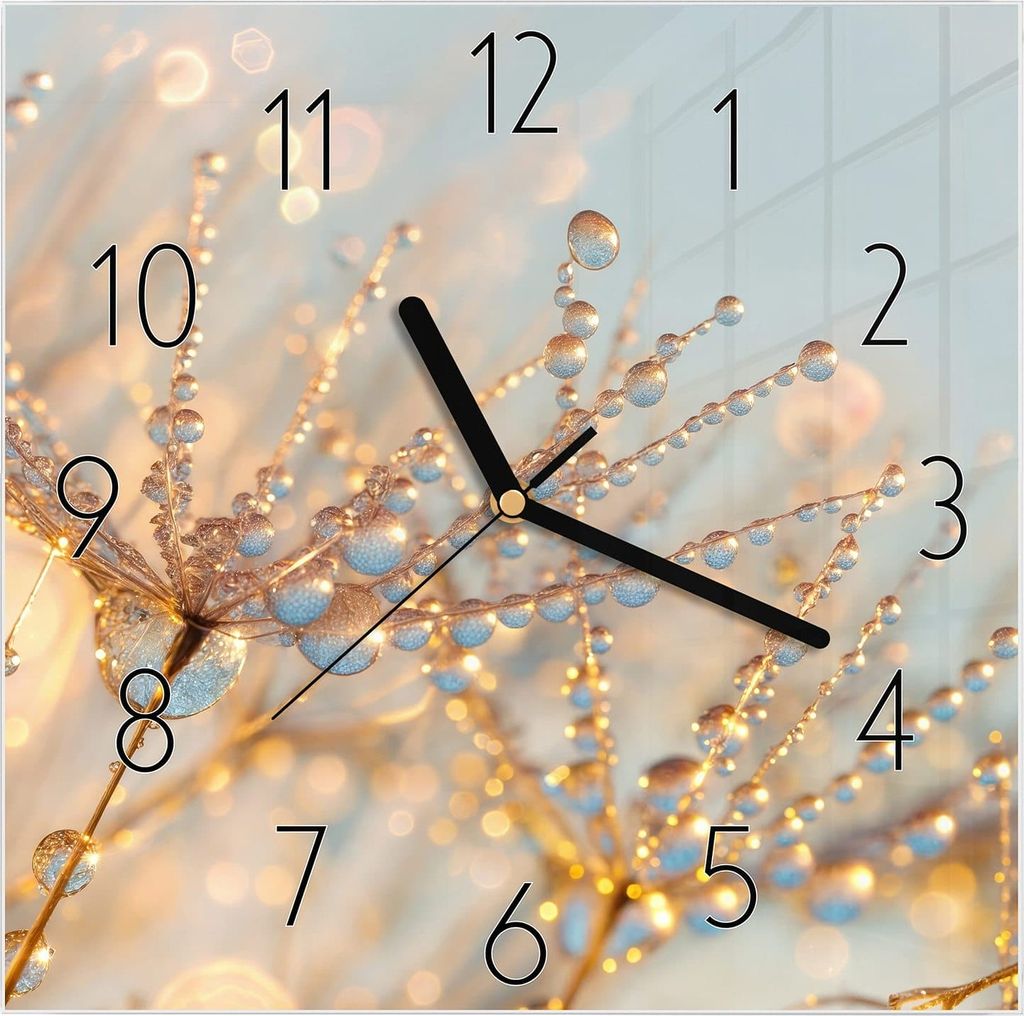 Wanduhr aus Glas mit Motiv Tautropfen Panorama- 30 x 30 cm Produktbild 
