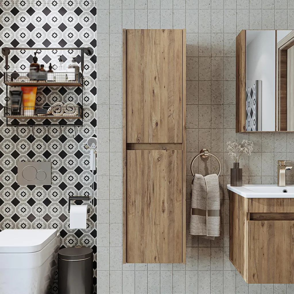 Rangement salle de bains étroit Roomart ATRIA-85 armoire haute Chêne