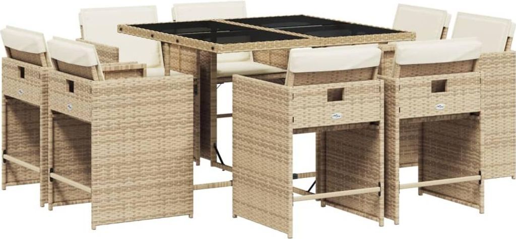 9-tlg. Garten-Essgruppe mit Kissen Beige Poly Rattan