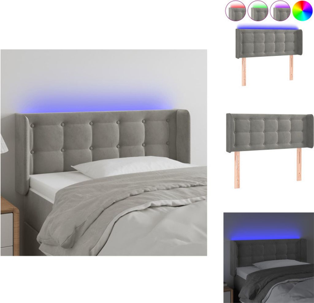 vidaXL LED Kopfteil Hellgrau 83x16x78/88 cm Samt -  Kopf- & Produktbild 