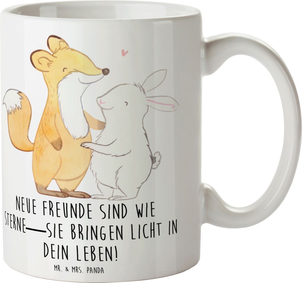 Mr. & Mrs. Panda Trinkbecher Neue Freunde finden - Weiß - Geschenk, cappuccinotasse, wertvolle Freundschaften, Tasse, Keramiktasse, Unterstützung...