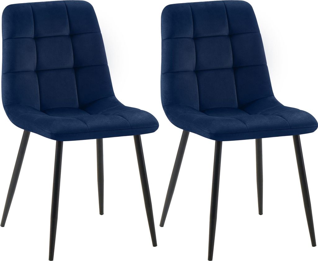 CLP 2er Set Esszimmerstuhl Tilde gepolstert mit Rückenlehne bis 150 kg belastbar blau Material Samt