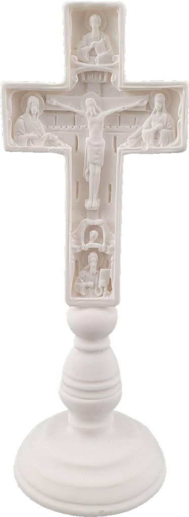 16,5cm Alabaster Figur Reliefartiges heiliges Kreuz Jesus Weiß
