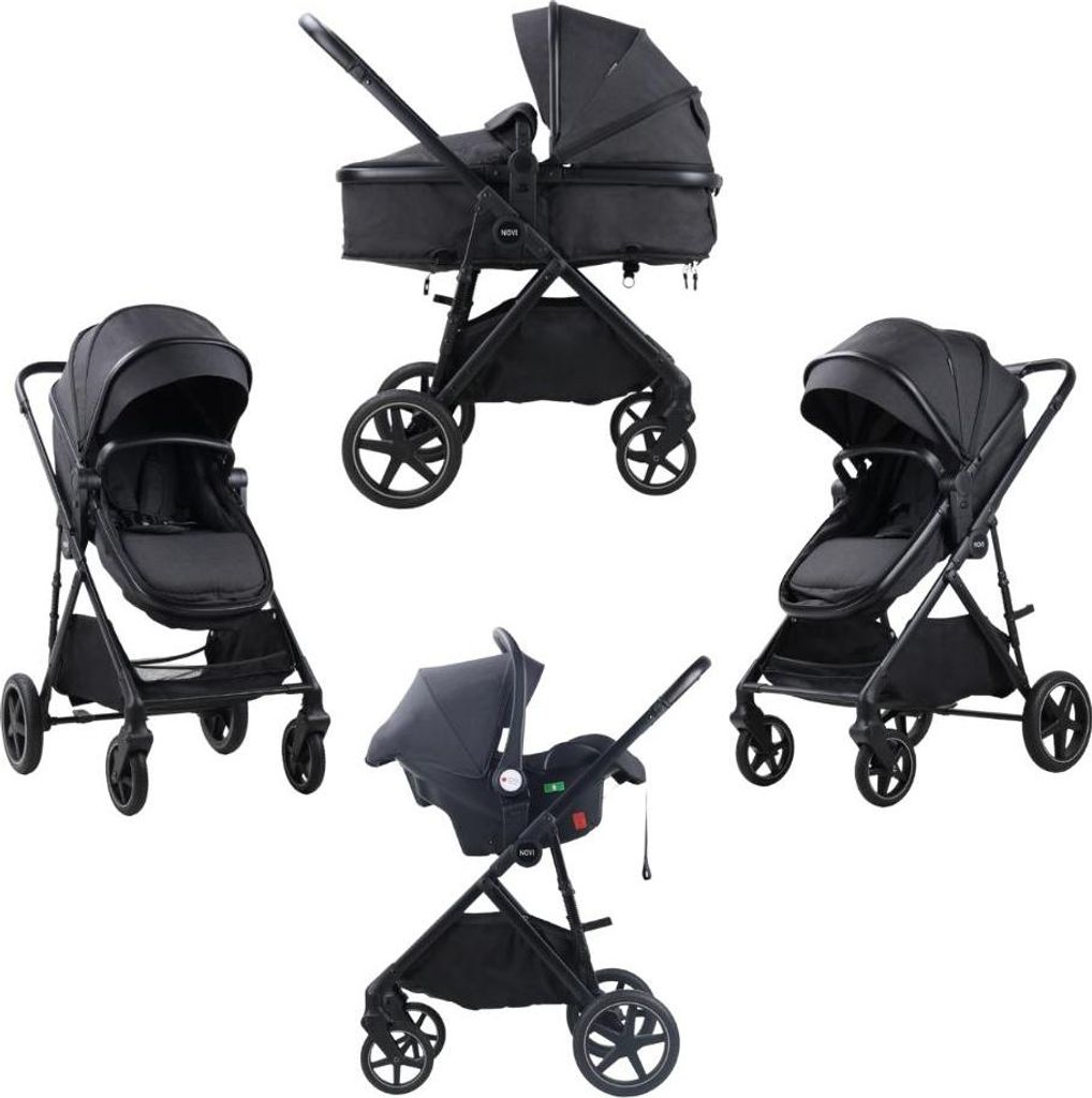Novi Jaxx V2 3-in-1 Kombikinderwagen – ab Geburt bis 22 kg – mit Babywanne, Sportsitz & Babyschale (Gruppe 0+) - Schwarz