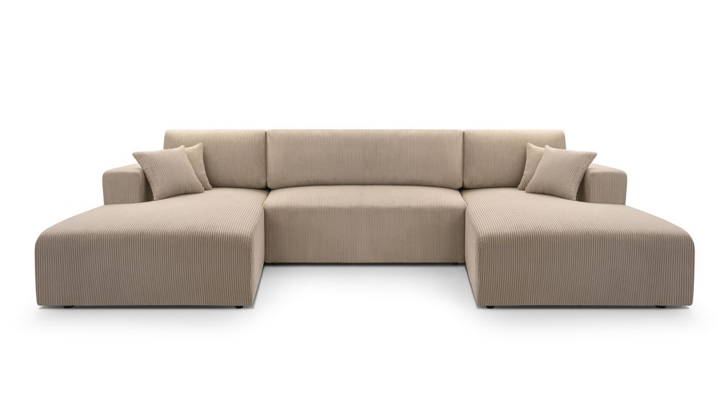 Wohnlandschaft PULA-U Cord Schlafsofa, Bettkasten CAPPUCCINO