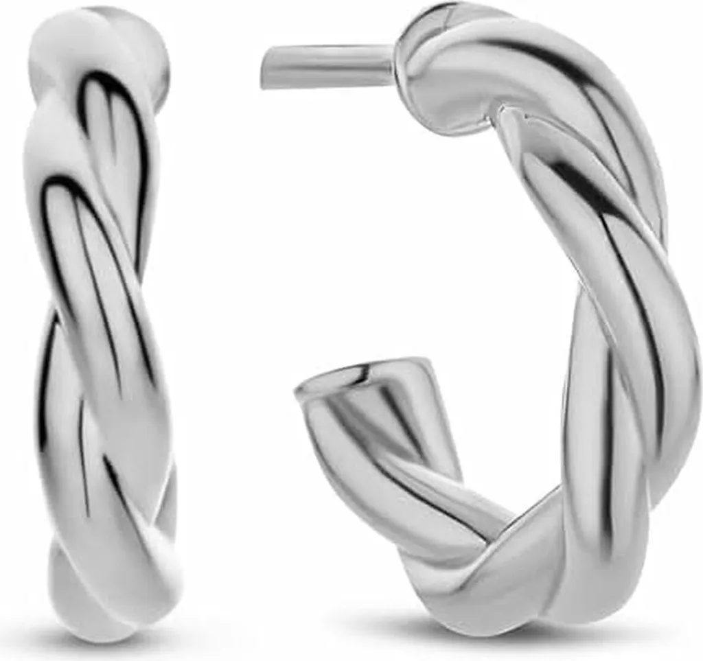 New Bling 9NB-0667- Mezzi orecchini d'argento - Donna - Ritorto - 13,2 x 2,9 mm - Pouchette - Rodio - Argento