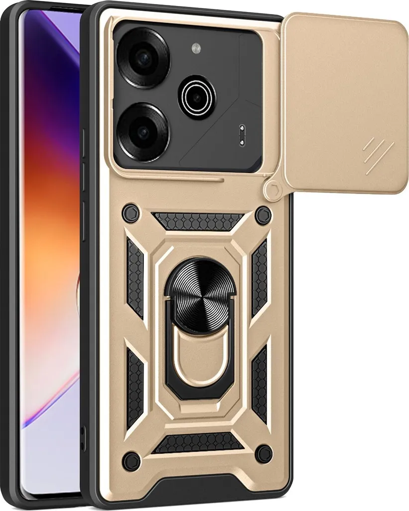 Cover Tecno Pova 6 Pro Antiurto Oro | Supporto Anello e Bumper TPU