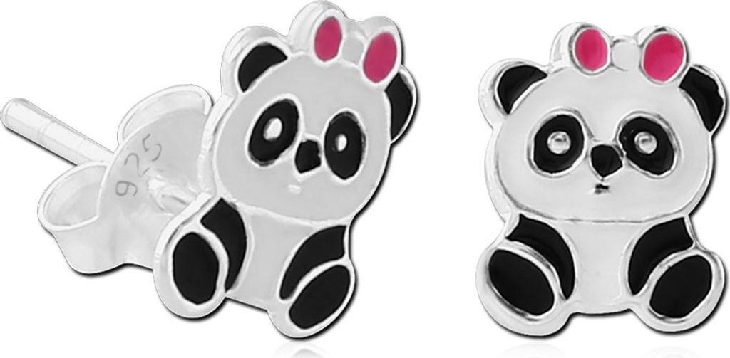 viva-adorno 1 Paar Mädchen Ohrringe Ohrstecker 925 Silber Panda Bären Emaille Schwarz Weiß Z533.D14