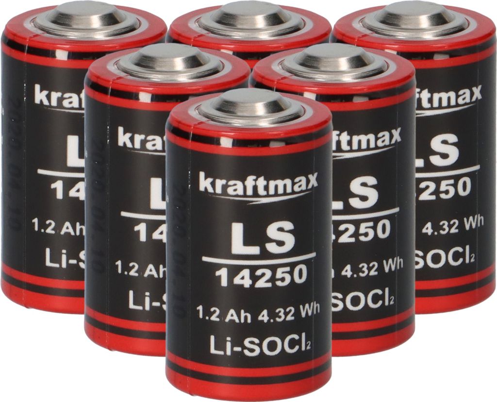 6x Kraftmax Lithium 3,6V Batterie LS14250 1/2 AA - Zelle ER14250 Li-SOCl2