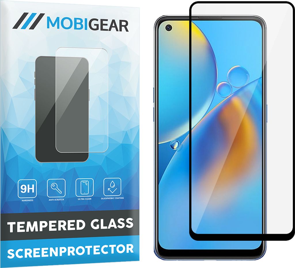 Mobigear Premium OPPO A74 4G Panzerglas Gehärtetes Glas Displayschutz - Hüllenfreundlich - Schwarz