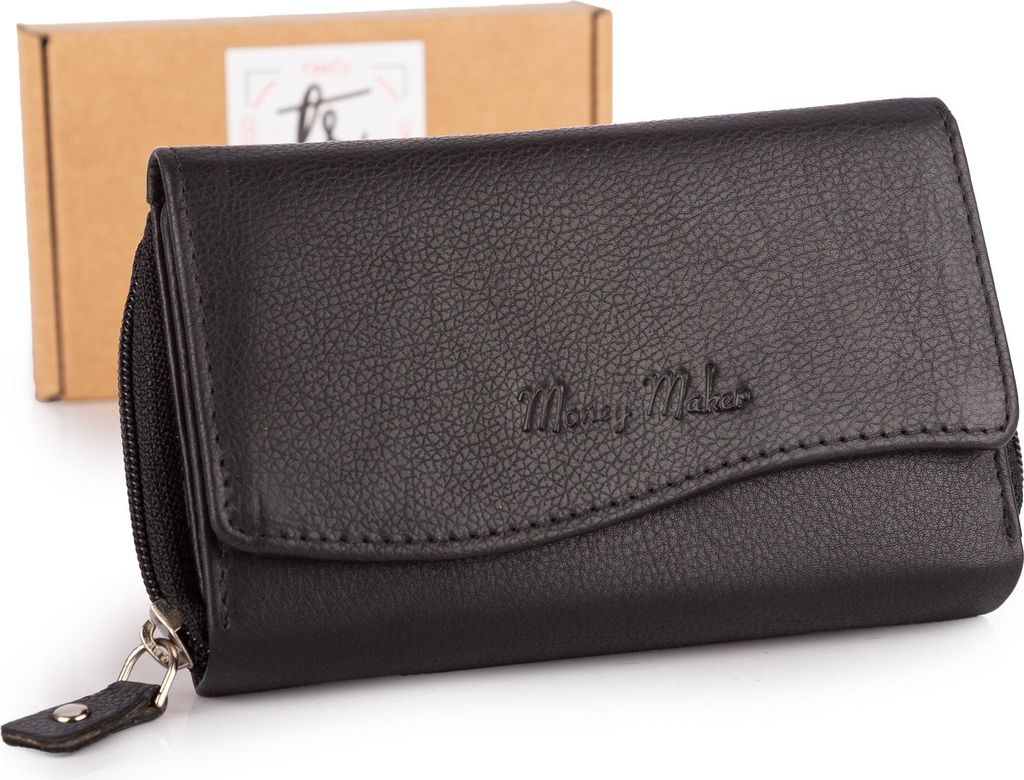 Money Maker Große Damen-Geldbörse aus weichem Echtleder mit RFID-Schutz Schwarz