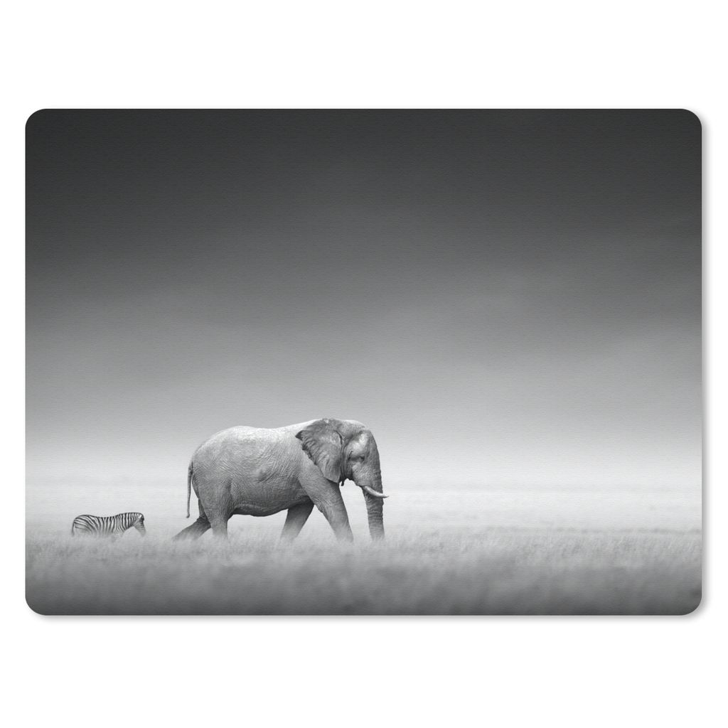 MuchoWow Mauspad Mousepad Elefant - Tiere - Landschaft - Schwarz und weiß - Zebra 40x30 cm - Mousepads - Maus Mat - Pad - Mausunterlage - Anti R...