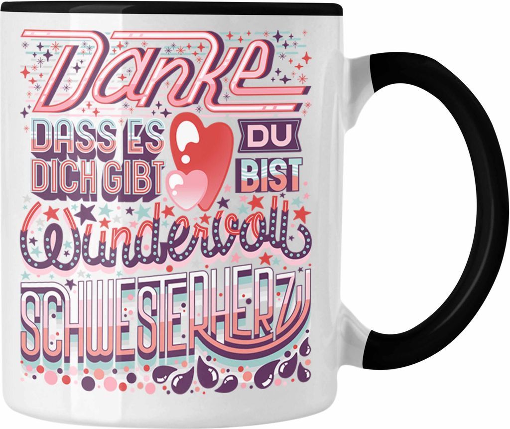 Trendation - Beste Schwester Tasse Geschenk von Schwester an Schwester Lieblingsschwester von Bruder Geschenkidee Spruch (Schwarz)