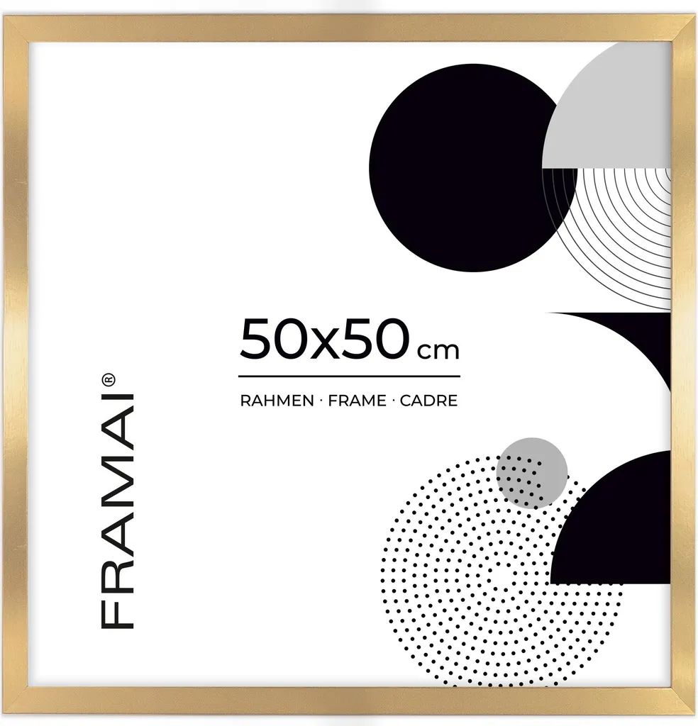 FRAMAI Cadre Photo 50x50 cm Or en MDF Écologique avec Plexi Incassable