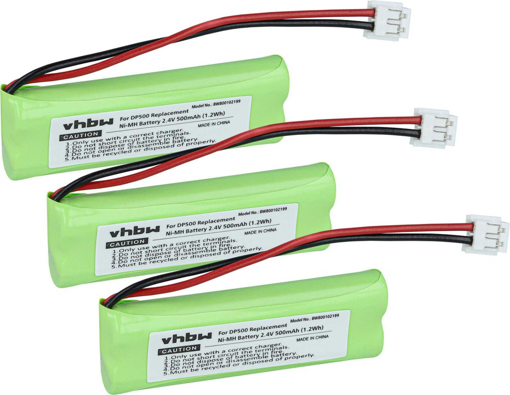 vhbw 3x Akku kompatibel mit Binatone iDect M5i, M3i schnurlos Festnetz Telefon (500 mAh, 2,4 V, NiMH)