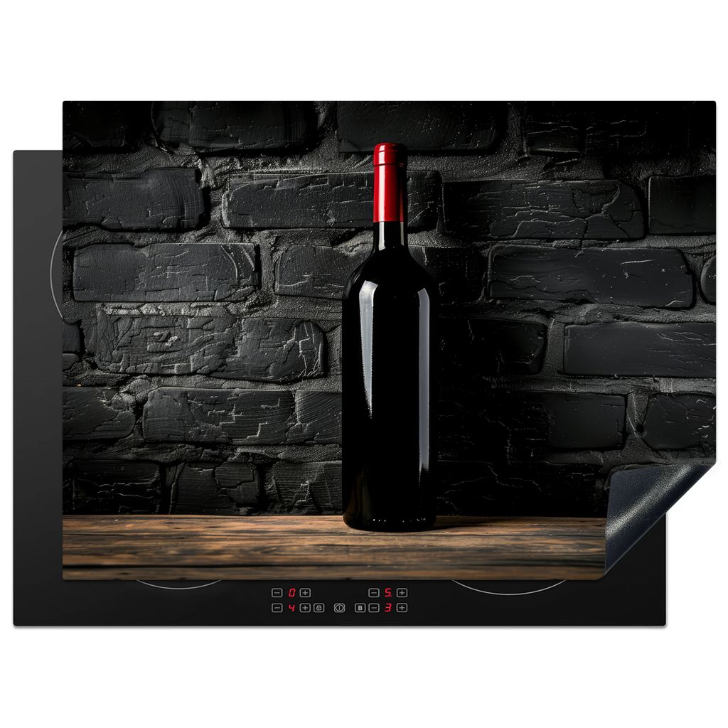 KitchenYeah Herdabdeckplatte Wein - Flasche - Holz - Stein , 70x52cm, Küche Deko, Glaskeramikkochfeld Herdabdeckung, Abdeckplatte fùr Kochfeld