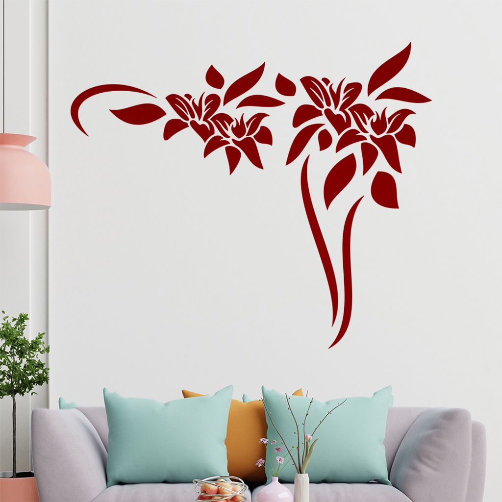 Blumen - Linien Wandtattoo in 6 Größen - Wandaufkleber Wall Sticker - Dekoration, Küche, Wohnzimmer, Schlafzimmer, Badezimmer