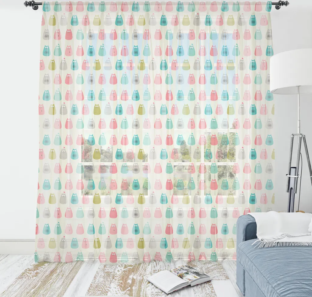 ABAKUHAUS Arazzo con gatti, Stampa ripetitiva con gattini Amici felini divertenti Umori Felici sorpresi, Soggiorno Camera da letto Arazzo in raso setoso, 135 cm x 274 cm, Blush Seafoam - 1