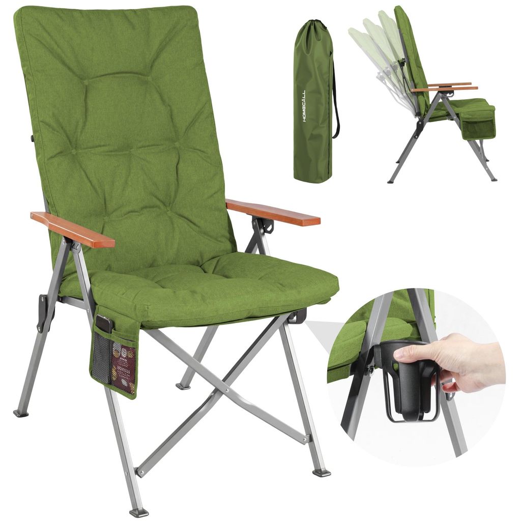 Campingstuhl klappbar mit Holzarmlehnen Extra hoch – Produktbild 