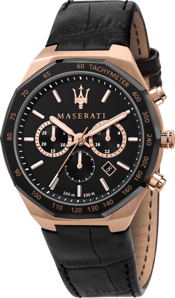 Maserati Herren Uhr STILE Chronograph Leder Armband schwarz Produktbild 