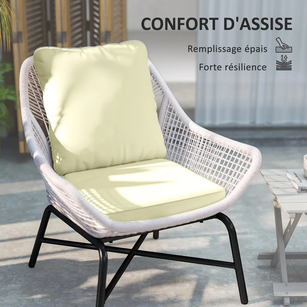 Coussin dossier et assise pour fauteuil de jardin - Confortable et crème - 3