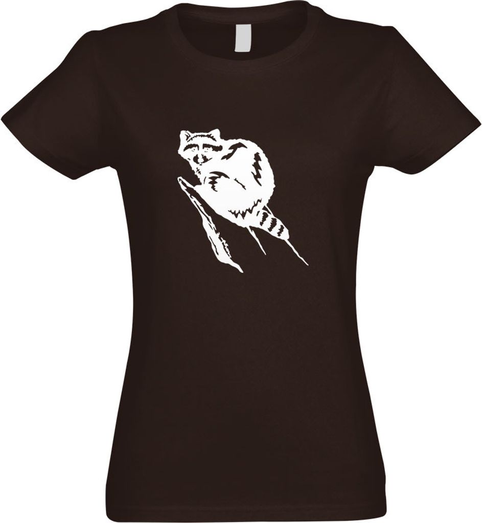 Kiwistar - T-Shirt tailliert - Damen - Chocolate - Waschbär Motiv 2 - Pelz - mit Motiv Bedruckt - Funshirt Design - Sport - Freizeit - Damen - L