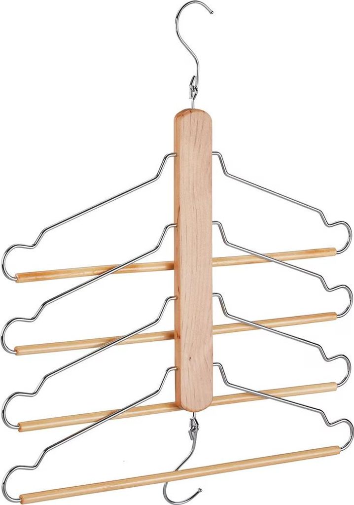 Kleiderbügel mit Organizer für 4 Hemden/Kleidungsstücke, Holz, Natur