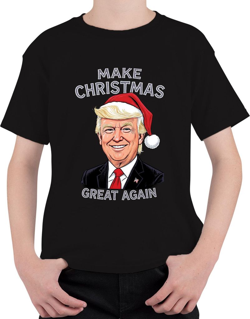 MAKE CHRISTMAS GREAT AGAIN Weihnachten Karikatur Patriotisch USA Uni Kinder T-Shirt, Schwarz, 140