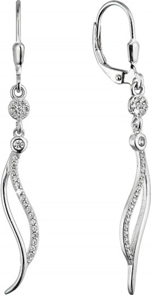 Eleganti orecchini lunghi Waves con zirconi 11541.1