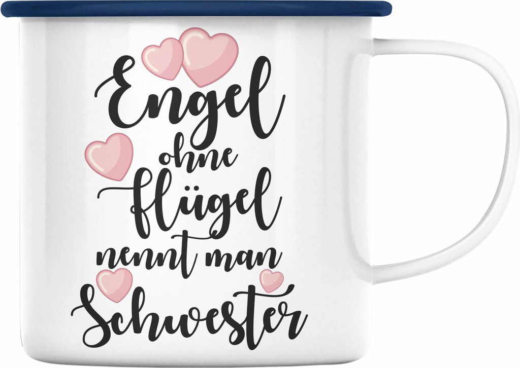 Trendation - Beste Schwester Geschenk Emaille Tasse Emaille Emaille Tasse Geburtstag Weihnachten Geschenkideen Schwestern Bruder Lustig Mug (Blau)