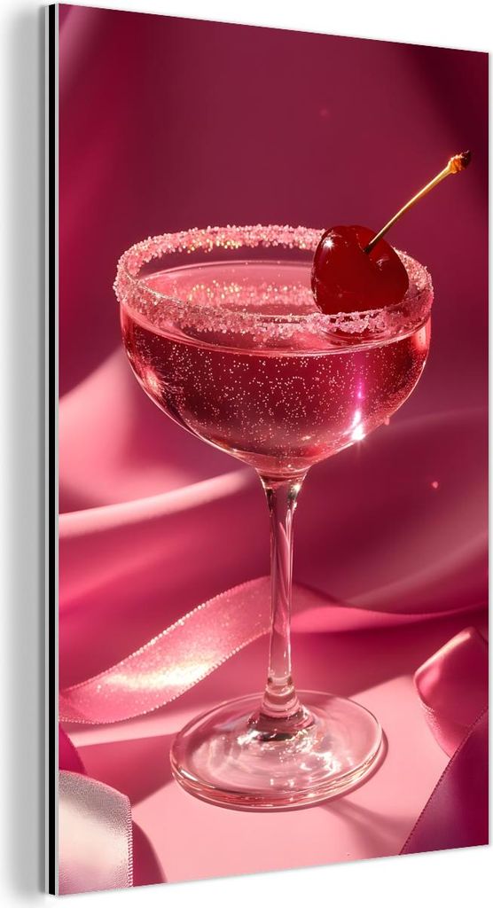 MuchoWow Wanddekoration Metall Metallbild Wandkunst 40x60 cm Cocktail - Rosa - Luxe MuchoWow Aluminium Gemälde - Wanddekoration aus Aluminium