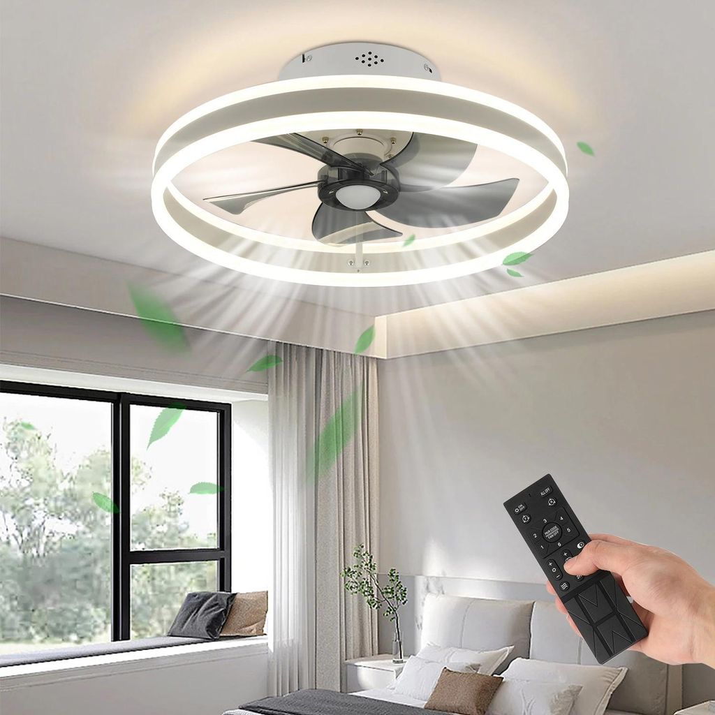 Runder Deckenventilator mit LED - Deckenleuchte mit Ventilator - 50 W - Ø 50 cm - Dimmbar per Fernbedienung - 3 Farbtemperaturen - Aufputzmontage ...