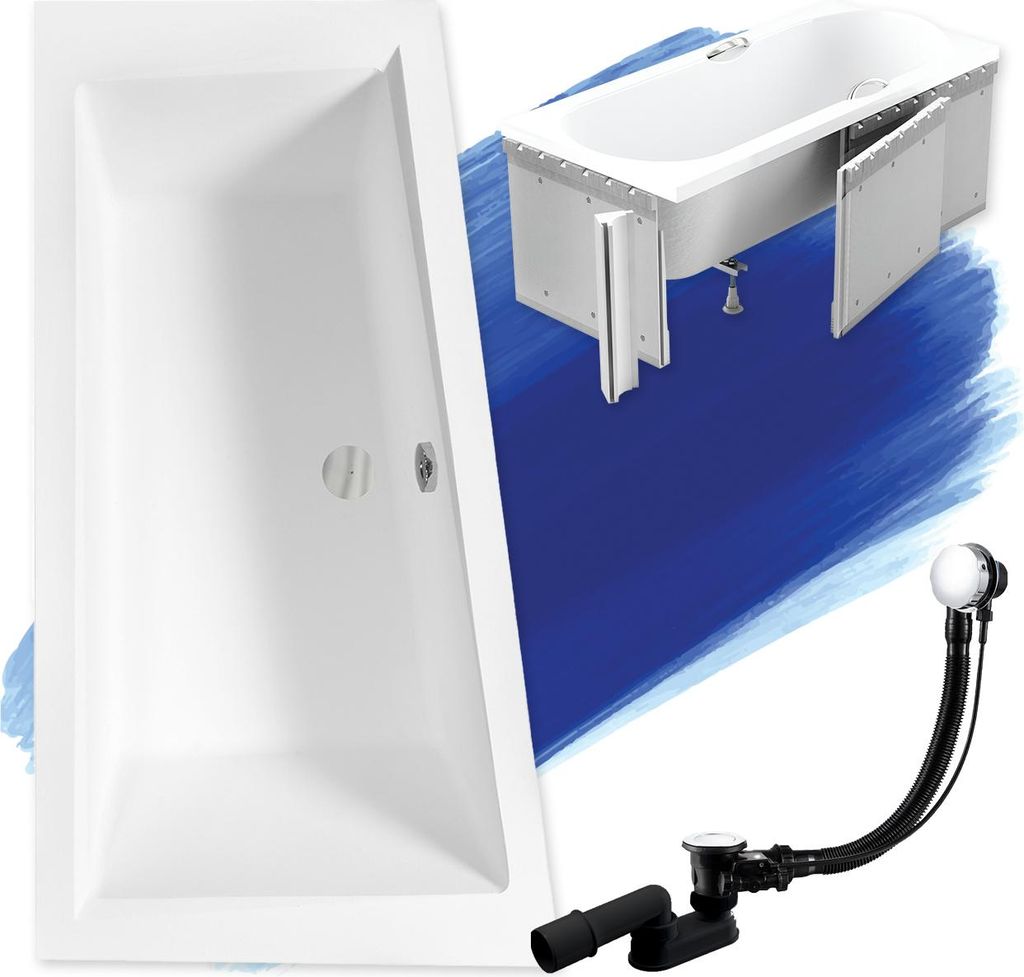 BADLAND Eckbadewanne Rechteck Badewanne Intima LINKS 150x85 mit Ablaufgarnitur, Füßen und Styroporverkleidung GRATIS