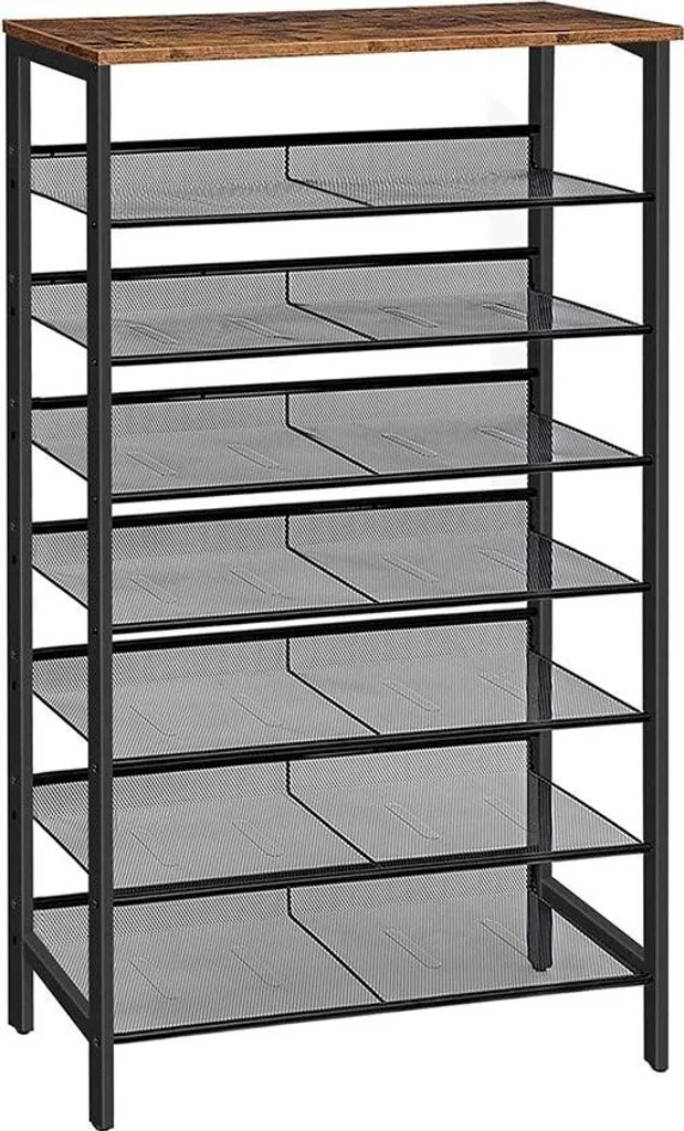 Armoire à chaussures haute style industriel 8 étages en métal et bois