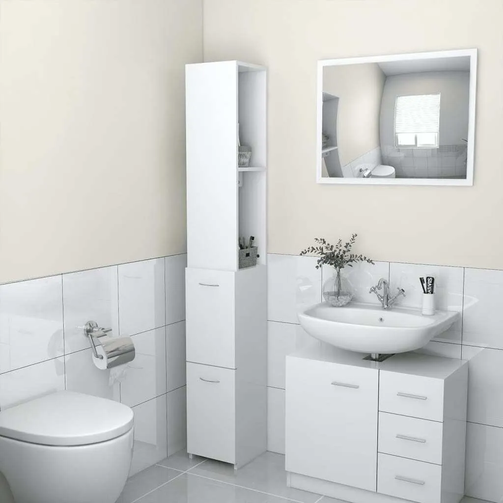 Armadietto Bagno Slim 25x170 cm | Finitura Bianca Legno Multistrato