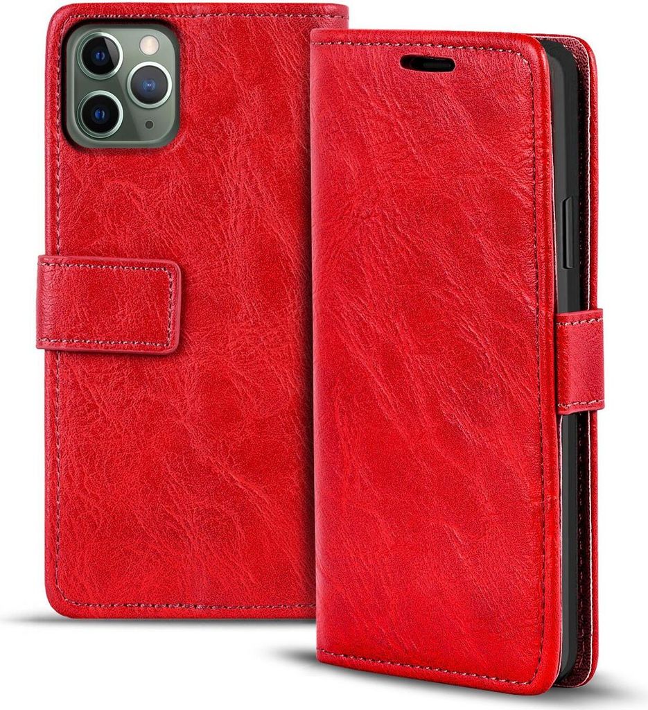 Conie Retro Klapp Hülle für iPhone 11 Pro Kartenfach Tasche Rundumschutz in Rot