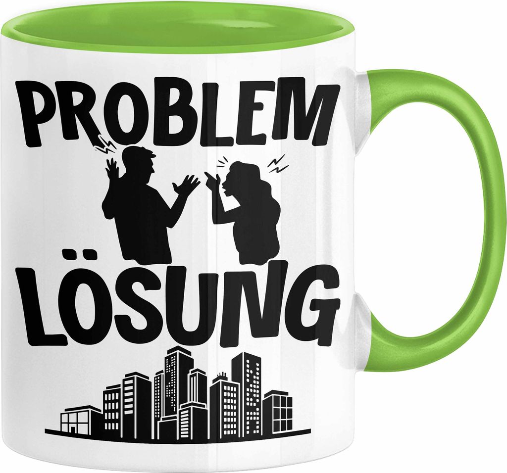 Immobilienmakler Tasse Geschenk für Immo Verkäufer Männer Geschenkidee Problem und Lösung Immobilien (Grün)