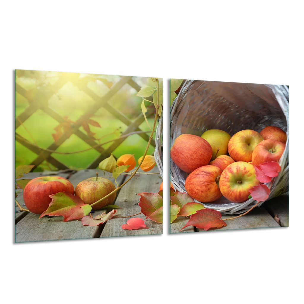 Herdabdeckplatte Ceran 2-Teilig 2x40x52 Apfel Rot Abdeckung Spritzschutz Glas