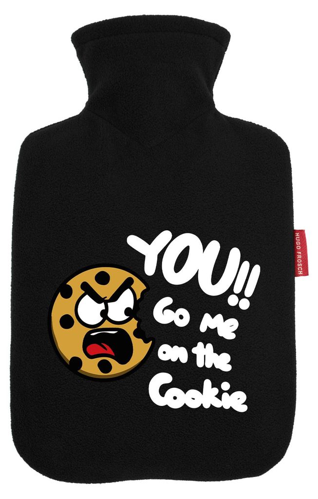 Huuraa Wärmflasche You go me on the Cookie Keks 1,8 Liter Black Classic Veloursbezug Bettflasche Geschenkidee